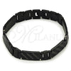 Pulsera Solida 03.114.0330.4.08 Acero Inoxidable, Diseño de Llave Griega, Pulido, Rodinado Negro (13 MM Thickness, 8 Inches Length)
