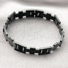 Pulsera Solida 03.114.0419.09 Acero Inoxidable, Diseño de Llave Griega y Cruz, Pulido, Rodinado Negro (13 MM Thickness, 9 Inches Length)