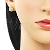 Arete Dormilona 02.412.0012 Oro Laminado, Diseño de Flor, Diamantado, Tono Dorado