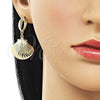 Arete Colgante 02.163.0404 Oro Laminado, Diseño de Concha, Pulido, Tono Dorado