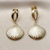Arete Colgante 02.163.0404 Oro Laminado, Diseño de Concha, Pulido, Tono Dorado