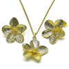 Juego de Arete y Dije de Adulto 10.163.0042 Oro Laminado, Diseño de Flor, Diamantado, Tono Dorado