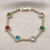 Pulsera Tennis 03.266.0034.1.07 Oro Laminado, Diseño de Cluster, con Zirconia Cubica Multicolor y Blanca, Pulido, Dorado