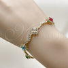 Pulsera Tennis 03.266.0035.1.08 Oro Laminado, Diseño de Cluster, con Zirconia Cubica Multicolor y Blanca, Pulido, Dorado