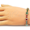 Pulsera Tennis 03.266.0039.1.07 Oro Laminado, Diseño de Cluster, con Zirconia Cubica Multicolor y Blanca, Pulido, Dorado