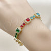 Pulsera Tennis 03.266.0039.1.07 Oro Laminado, Diseño de Cluster, con Zirconia Cubica Multicolor y Blanca, Pulido, Dorado