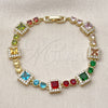 Pulsera Tennis 03.266.0039.1.07 Oro Laminado, Diseño de Cluster, con Zirconia Cubica Multicolor y Blanca, Pulido, Dorado