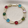 Pulsera Tennis 03.266.0046.07 Oro Laminado, con Zirconia Cubica Multicolor y Blanca, Pulido, Dorado