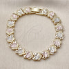 Pulsera Solida 03.213.0393.07 Oro Laminado, Diseño de Corazón, Diamantado, Tres Tonos (Thickness, 7 Inches Length)