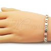 Pulsera Básica 03.213.0397.07 Oro Laminado, Diseño de Mariner, Diamantado, Tres Tonos (Grosor 06.5 MM, 8 Pulgadas de Largo)