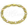 Pulsera Básica 03.213.0397.07 Oro Laminado, Diseño de Mariner, Diamantado, Tres Tonos (Grosor 06.5 MM, 8 Pulgadas de Largo)