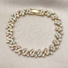 Pulsera Solida 03.213.0398.07 Oro Laminado, Diseño de Corazón, Diamantado, Tres Tonos (Thickness, 7 Inches Length)