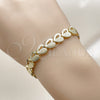 Pulsera Solida 03.213.0403.07 Oro Laminado, Diseño de Corazón, Diamantado, Tono Dorado (Grosor 08.3 MM, 7 Pulgadas de Largo)