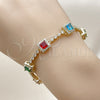 Pulsera Tennis 03.266.0053.1.07 Oro Laminado, Diseño de Cluster, con Zirconia Cubica Multicolor y Blanca, Pulido, Dorado