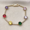 Pulsera Tennis 03.283.0518.07 Oro Laminado, con Zirconia Cubica Multicolor y Blanca, Pulido, Dorado