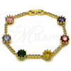 Pulsera Tennis 03.283.0518.07 Oro Laminado, con Zirconia Cubica Multicolor y Blanca, Pulido, Dorado