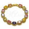 Pulsera Tennis 03.283.0525.07 Oro Laminado, con Zirconia Cubica Multicolor, Pulido, Dorado