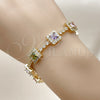 Pulsera Tennis 03.283.0527.07 Oro Laminado, Diseño de Cluster, con Zirconia Cubica Multicolor y Blanca, Pulido, Dorado