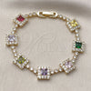 Pulsera Tennis 03.283.0527.07 Oro Laminado, Diseño de Cluster, con Zirconia Cubica Multicolor y Blanca, Pulido, Dorado