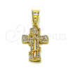 Dije Religioso 05.438.0002 Oro Laminado, Diseño de Cruz, con Blanca Micro Pave, Pulido, Tono Dorado