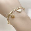 Pulsera de Dije 03.63.2300.07 Oro Laminado, Diseño de Corazón y Mariposa, Pulido, Tono Dorado (Thickness, 8 Inches Length)