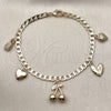 Pulsera de Dije 03.63.2301.07 Oro Laminado, Diseño de Cereza y Corazon, Diseño de Cereza, Pulido, Dorado