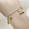 Pulsera de Dije 03.63.2301.07 Oro Laminado, Diseño de Cereza y Corazón, Pulido, Tono Dorado (Thickness, 8 Inches Length)