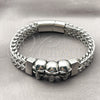 Pulsera Elegante 03.439.0005.09 Acero Inoxidable, Diseño de Calavera y Square Franco, Pulido, Tono Plateado (12 MM Thickness, 9 Inches Length)