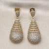 Arete Colgante 02.283.0349 Oro Laminado, Diseño de Gota y Baguette, con Blanca Zirconia Cubica, Pulido, Tono Dorado