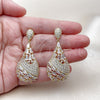 Arete Colgante 02.436.0017 Oro Laminado, Diseño de Gota y Baguette, con Zirconia Cubica Blanca, Pulido, Tono Dorado