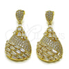 Arete Colgante 02.436.0017 Oro Laminado, Diseño de Gota y Baguette, con Zirconia Cubica Blanca, Pulido, Tono Dorado