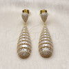 Arete Colgante 02.436.0018 Oro Laminado, Diseño de Gota y Baguette, con Blanca Zirconia Cubica, Pulido, Tono Dorado