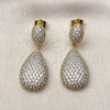 Arete Colgante 02.436.0024 Oro Laminado, Diseño de Gota, con Zirconia Cubica Blanca, Pulido, Tono Dorado