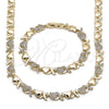 Collar y Pulsera 06.266.0002.18 Oro Laminado, Diseño de Besos y Abrazos y Corazón, con Blanca Zirconia Cubica, Pulido, Tono Dorado