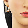 Argolla Huggie 02.266.0052.25 Oro Laminado, Diseño de Baguette y Cluster, con Zirconia Cubica Blanca, Pulido, Tono Dorado