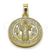 Dije Religioso 05.253.0205 Oro Laminado, Diseño de San Benito, Pulido, Tono Dorado