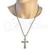 Dije Religioso 05.253.0206 Oro Laminado, Diseño de Crucifijo y Baguette, con Blanca Zirconia Cubica and Blanca Micro Pave, Pulido, Tono Dorado