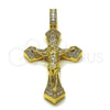 Dije Religioso 05.253.0206 Oro Laminado, Diseño de Crucifijo y Baguette, con Blanca Zirconia Cubica and Blanca Micro Pave, Pulido, Tono Dorado