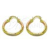Argolla Pequeña 02.213.0156.1.25 Oro Laminado, Diseño de Hueco, Diamantado, Tres Tonos