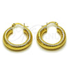 Argolla Pequeña 02.213.0756.25 Oro Laminado, Diseño de Hueco, Diamantado, Tono Dorado