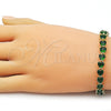 Pulsera Tennis 03.284.0064.2.08 Oro Laminado, Diseño de Corazon, con Zirconia Cubica Verde, Pulido, Dorado