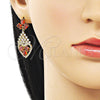 Arete Largo 02.282.0104.2 Oro Laminado, Diseño de Gota y Corazón, con Granate and Blanca Zirconia Cubica, Pulido, Tono Dorado