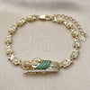Pulsera Elegante 03.411.0089.08 Oro Laminado, Diseño de San Judas y Flor, Diseño de San Judas, con Zirconia Cubica Verde y Blanca, Pulido, Dorado