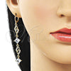 Arete Largo 02.323.0112 Oro Laminado, con Blanca Zirconia Cubica, Pulido, Tono Dorado