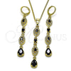 Juego de Arete y Dije de Adulto 10.323.0004 Oro Laminado, Diseño de Gota y Cluster, con Negro and Blanca Zirconia Cubica, Pulido, Tono Dorado