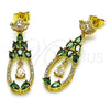 Arete Largo 02.282.0112 Oro Laminado, Diseño de Gota, con Verde and Blanca Zirconia Cubica, Pulido, Tono Dorado