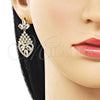 Arete Largo 02.282.0104.3 Oro Laminado, Diseño de Gota y Corazón, con Blanca Zirconia Cubica, Pulido, Tono Dorado