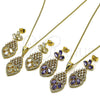 Juego de Arete y Dije de Adulto 10.282.0025.1 Oro Laminado, Diseño de Corazón y Gota, con Blanca Zirconia Cubica, Pulido, Tono Dorado