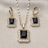 Juego de Arete y Dije de Adulto 10.196.0016.3 Oro Laminado, Diseño de Cluster, con Zirconia Cubica Negro y Micro PaveBlanca, Pulido, Dorado