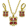 Juego de Arete y Dije de Adulto 10.196.0210 Oro Laminado, Diseño de Osito, con Rubi and Blanca Zirconia Cubica, Pulido, Tono Dorado
